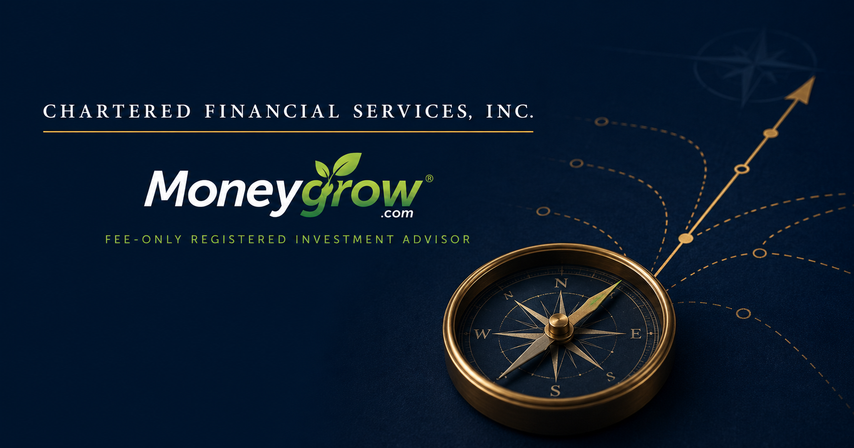 MoneyGrow® branding with a compass and converging paths representing strategic financial guidance and independent fiduciary advice.